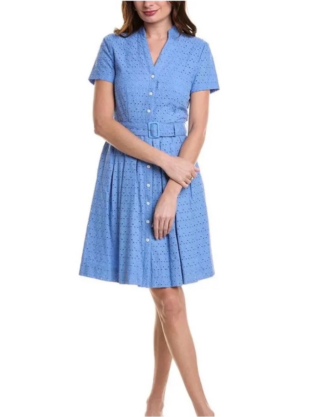 Brooks Brothers Eyelet Belted Shirt Dress In Cotton